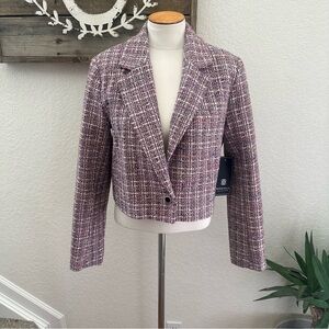 Bagatelle Tweed Women's Cropped blazer Jacket - Pink black size M‎ NWT
